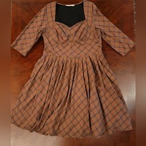 eShakti Checkered Brown Midi Dress
